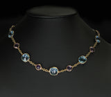 Amethyst and Blue Topaz Faceted Double Cabochon Rose Cut 18K Fine Necklace