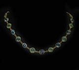 Smooth Blue Topaz and Green Prehnite Double Cabochon Fine 18K Yellow Gold Necklace