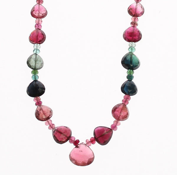 Tourmaline Faceted Drops with Beads Necklace, Gold Plated Clasp