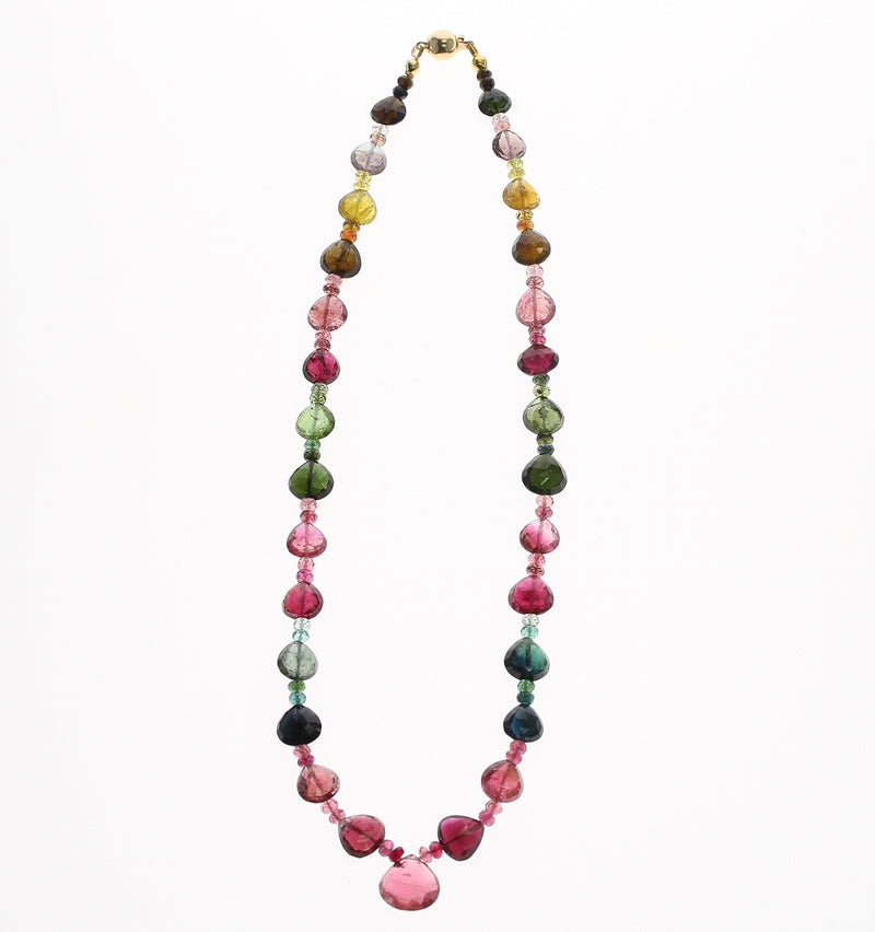 Tourmaline Faceted Drops with Beads Necklace, Gold Plated Clasp