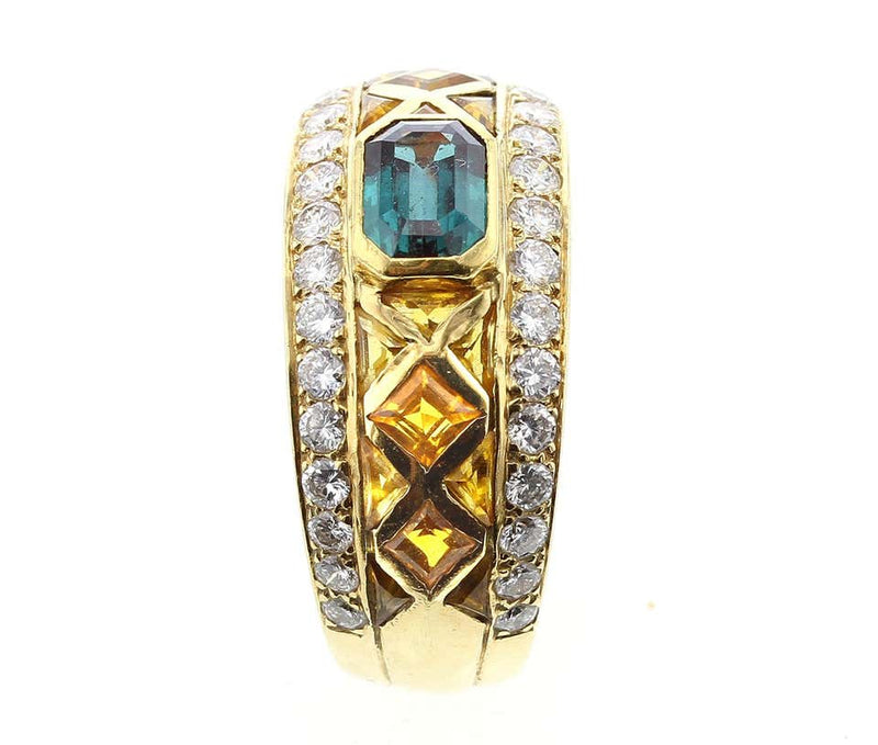 Alexandrite Ring with Citrine and Diamonds, Signed Garrard