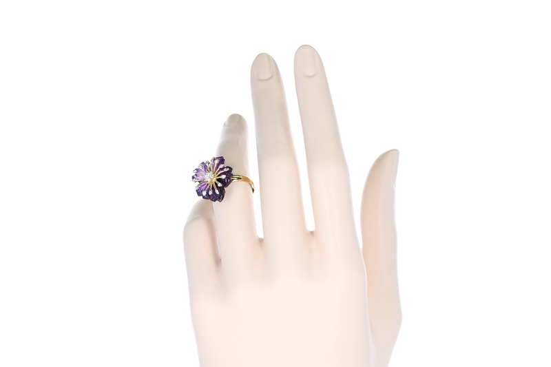 Carved Floral Amethyst Ring with Diamonds