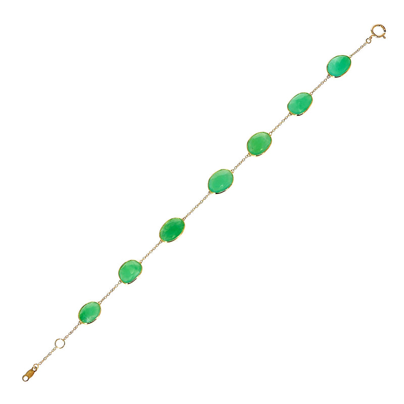 Oval Cut Genuine Chrysophrase 18k Yellow Gold Bracelet