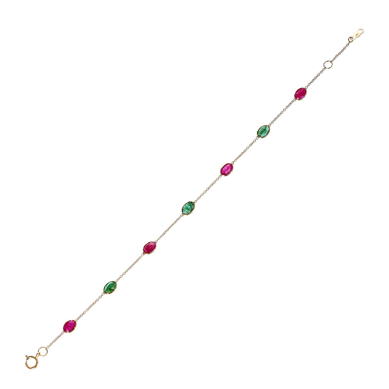4 x 6 Oval Genuine Ruby and Emerald 18k Yellow Gold Adjustable Bracelet