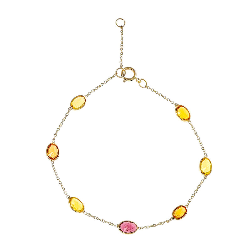 Oval Genuine Multi-Sapphire 18k Yellow Gold Adjustable Bracelet