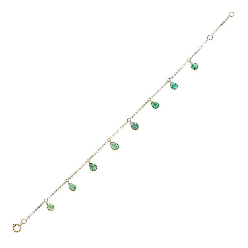 Pear-Shape Genuine Emerald 18k Yellow Gold Adjustable Bracelet