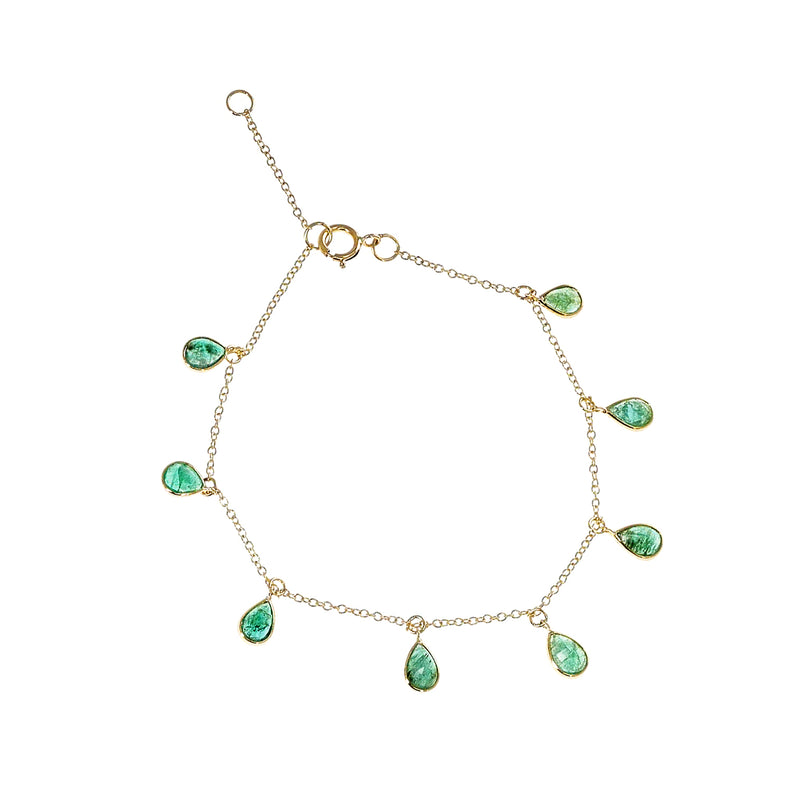 Pear-Shape Genuine Emerald 18k Yellow Gold Adjustable Bracelet