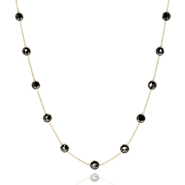 Round Black Diamond Rose Cut Necklace, 18k