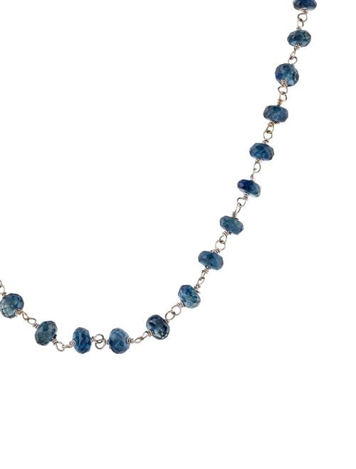 Blue Sapphire Wire Wrap Necklace, White Gold