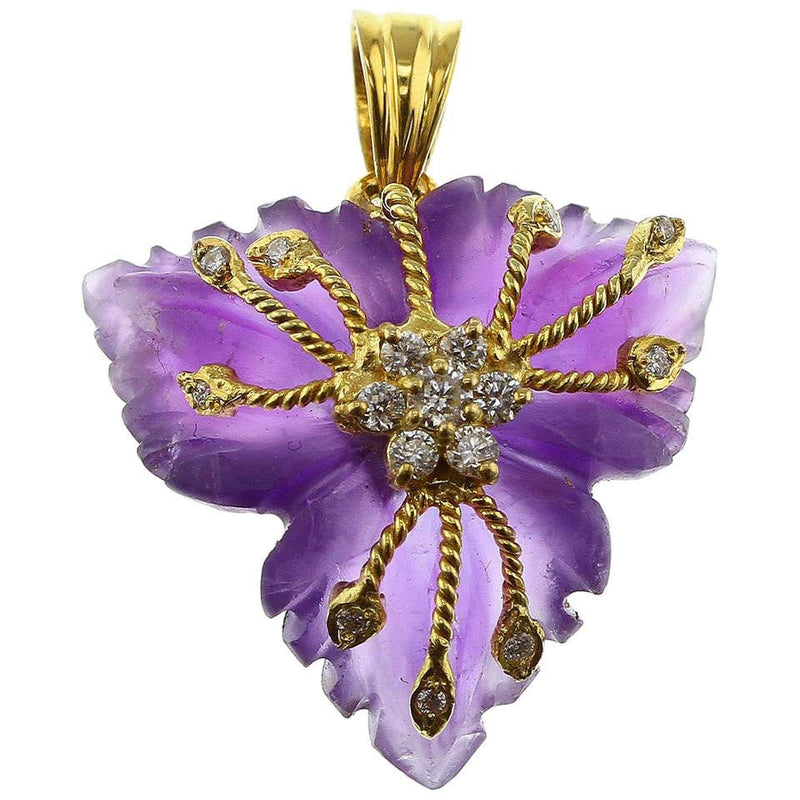 Carved Floral Amethyst Pendant with Diamonds