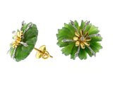 Carved Floral Jade Earrings with Diamonds