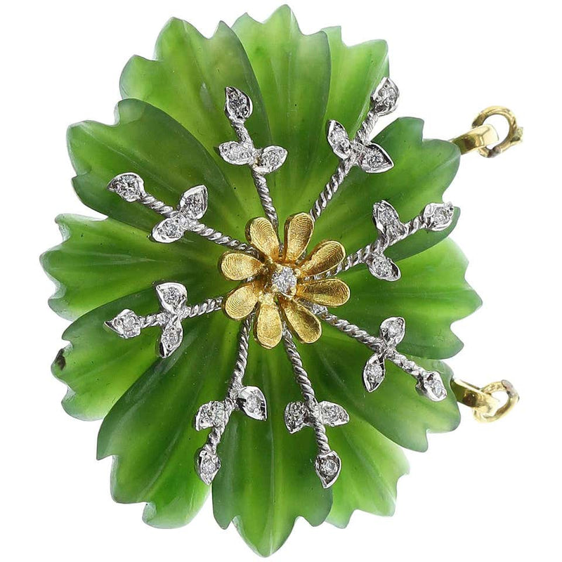 Carved Floral Jade Pendant with Diamonds