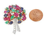 Carved Tutti Frutti Brooch with Ruby, Sapphire, Emerald, Diamond, 18K & Platinum