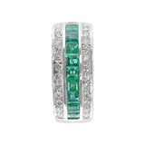 Channel Invisibly Set Square Emeralds with Round Diamonds Half-Eternity Band Ring
