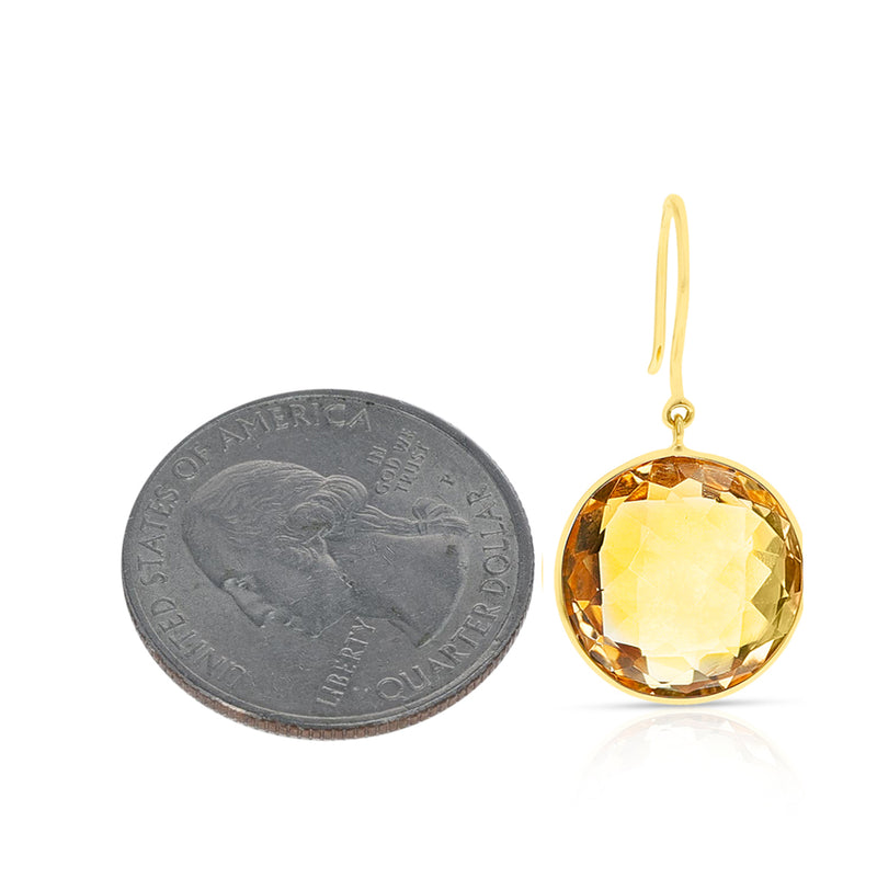 Citrine Round Shape Dangling Earrings made in 18 Karat Yellow Gold.