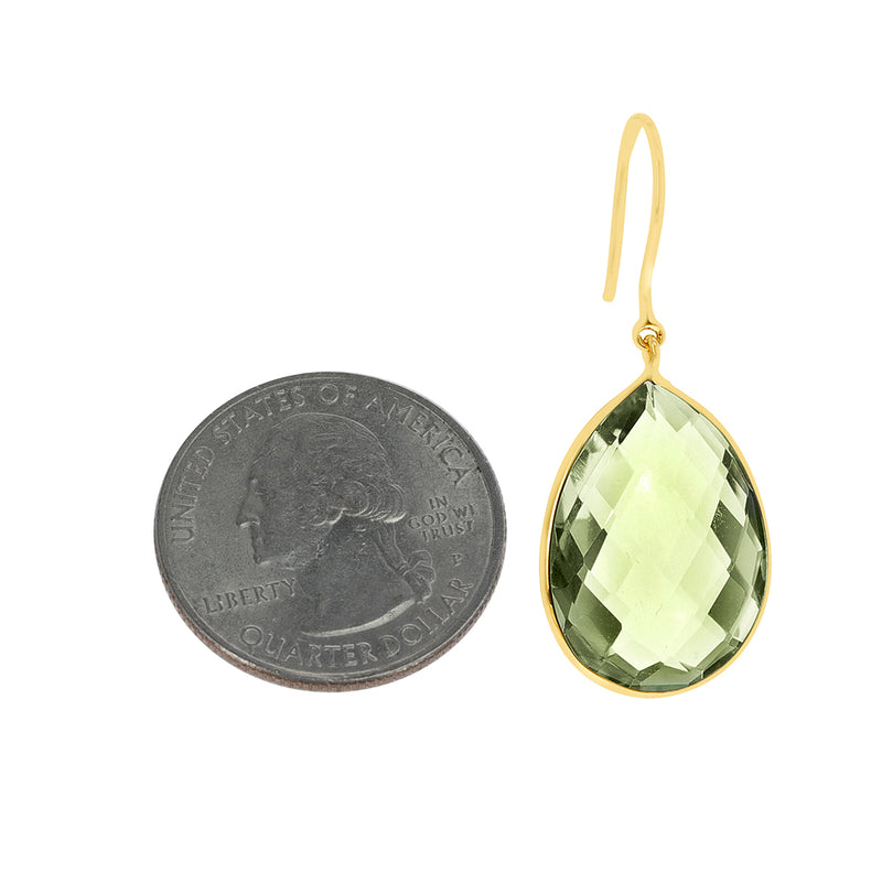 Green Amethyst Pear  Shape Dangling Earrings made in 18 Karat Yellow Gold.