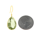 Green Amethyst Pear Cushion Cut Shape Dangling Earrings made in 18 Karat Yellow Gold.