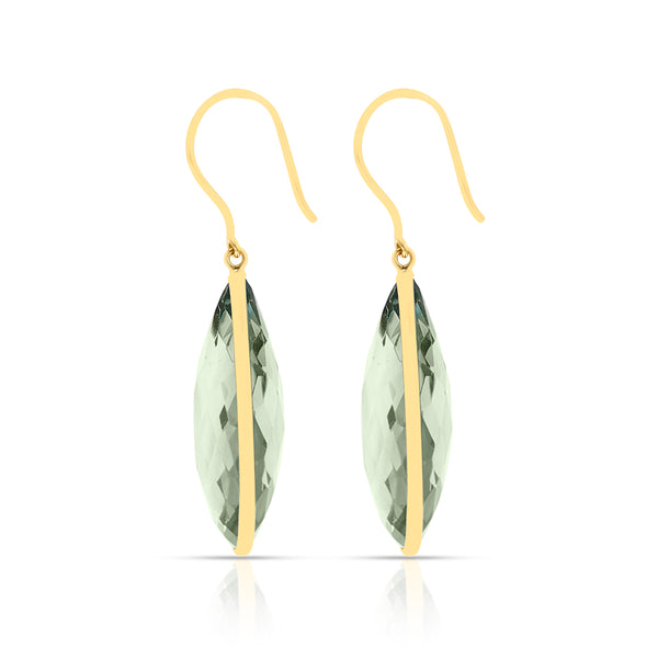 Green Amethyst Pear Shape Dangling Earrings made in 18 Karat Yellow Gold.