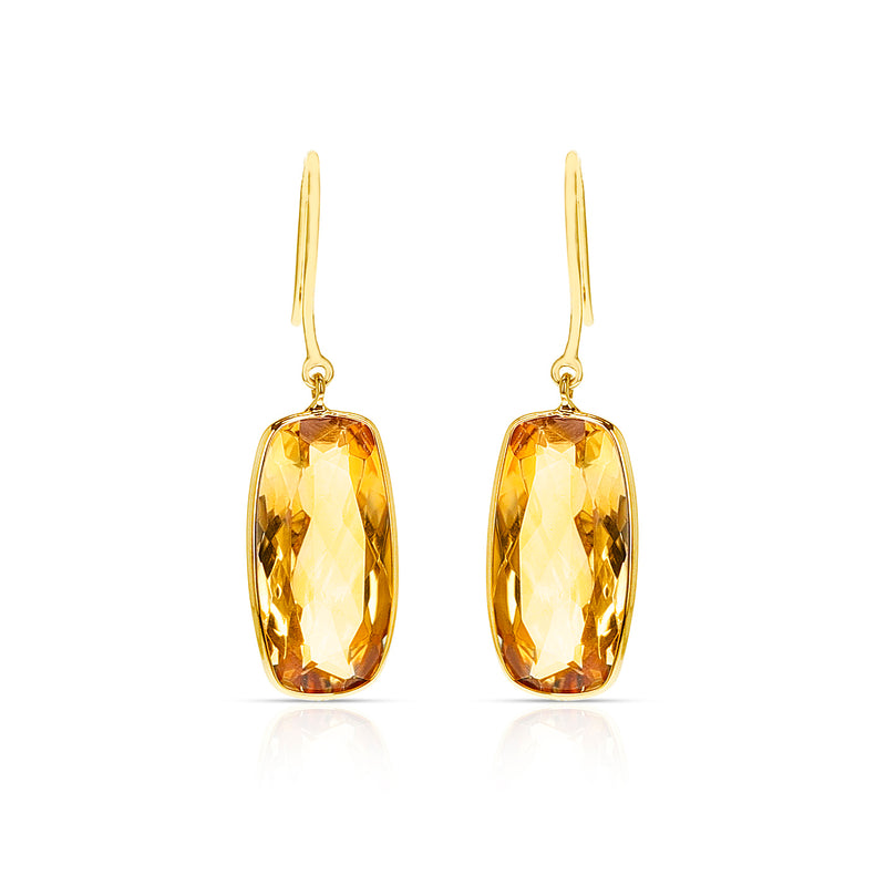 Citrine Rectangular Shape Dangling Earrings made in 18 Karat Yellow Gold.