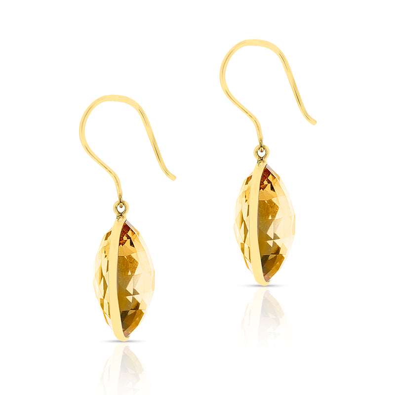 Citrine Round Shape Dangling Earrings made in 18 Karat Yellow Gold.