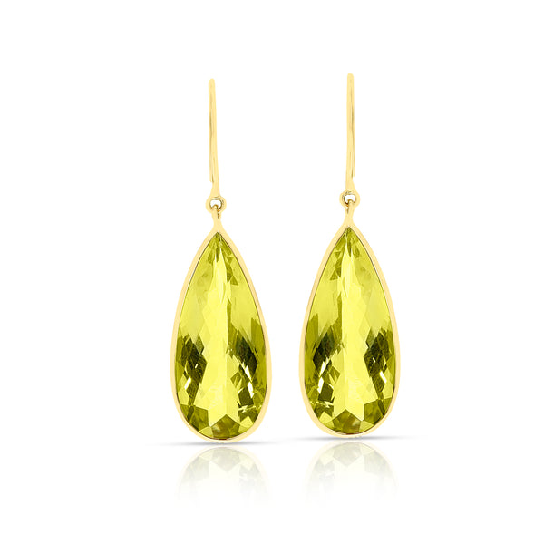Lemon Topaz Pear Shape Dangling Earrings made in 18 Karat Yellow Gold.