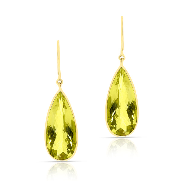 Lemon Topaz Pear Shape Dangling Earrings made in 18 Karat Yellow Gold.