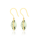 Green Amethyst Round Shape Dangling Earrings made in 18 Karat Yellow Gold.