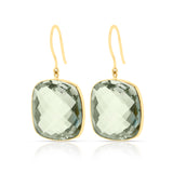 Green Amethyst Square Shape Dangling Earrings made in 18 Karat Yellow Gold.