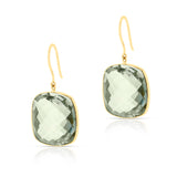 Green Amethyst Square Shape Dangling Earrings made in 18 Karat Yellow Gold.