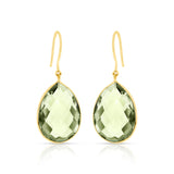Green Amethyst Pear  Shape Dangling Earrings made in 18 Karat Yellow Gold.