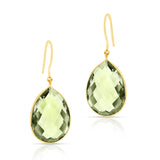 Green Amethyst Pear  Shape Dangling Earrings made in 18 Karat Yellow Gold.