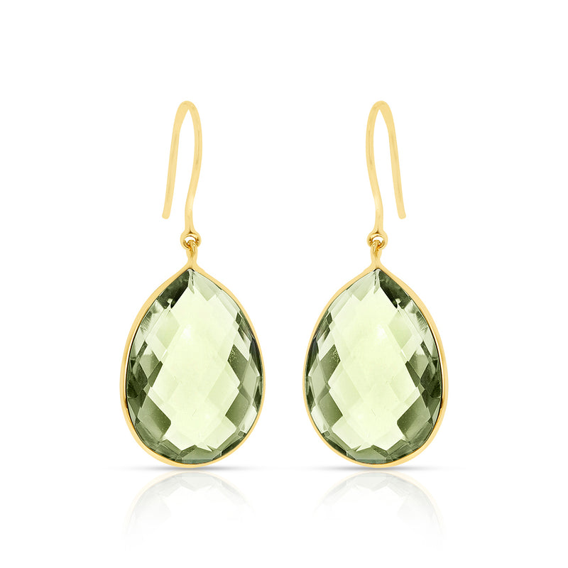 Green Amethyst Pear  Shape Dangling Earrings made in 18 Karat Yellow Gold.