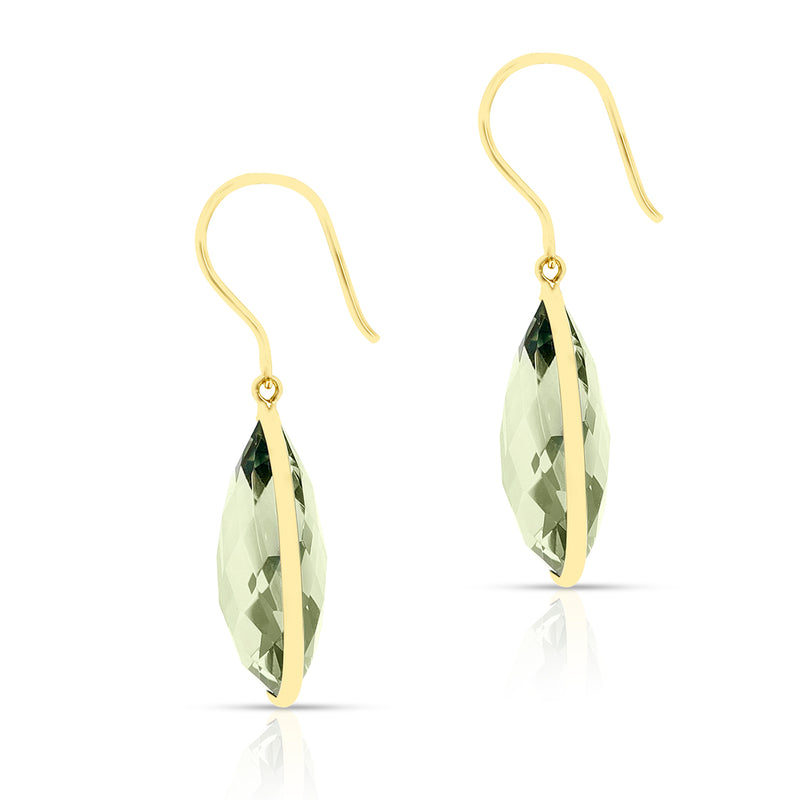Green Amethyst Pear  Shape Dangling Earrings made in 18 Karat Yellow Gold.