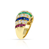 1980s Bombe Cartier Diamond, Ruby, Emerald, Sapphire Ring