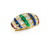 1980s Bombe Cartier Diamond, Ruby, Emerald, Sapphire Ring