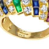 1980s Bombe Cartier Diamond, Ruby, Emerald, Sapphire Ring