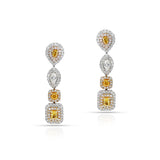 Tri-Tone Multi-Color Mixed-Shape Diamond Dangling Earrings, 18k