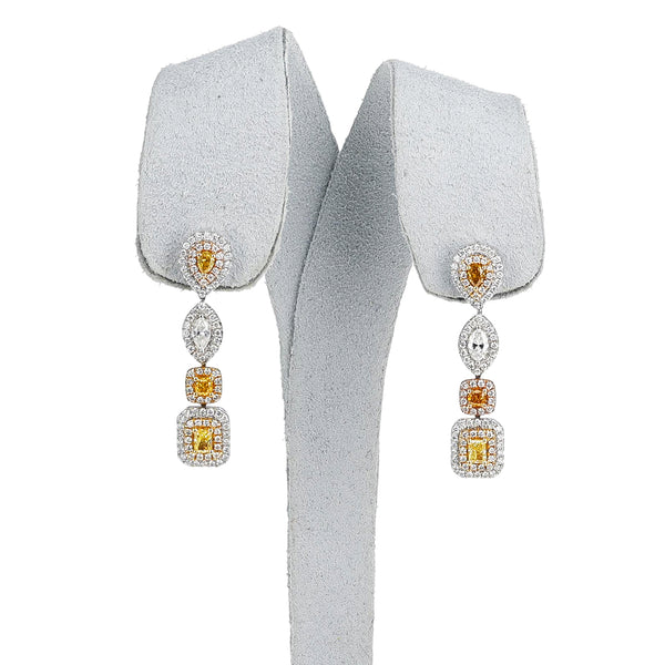 Tri-Tone Multi-Color Mixed-Shape Diamond Dangling Earrings, 18k