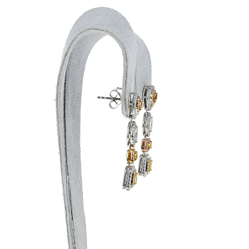 Tri-Tone Multi-Color Mixed-Shape Diamond Dangling Earrings, 18k