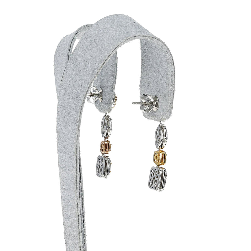 Tri-Tone Multi-Color Mixed-Shape Diamond Dangling Earrings, 18k