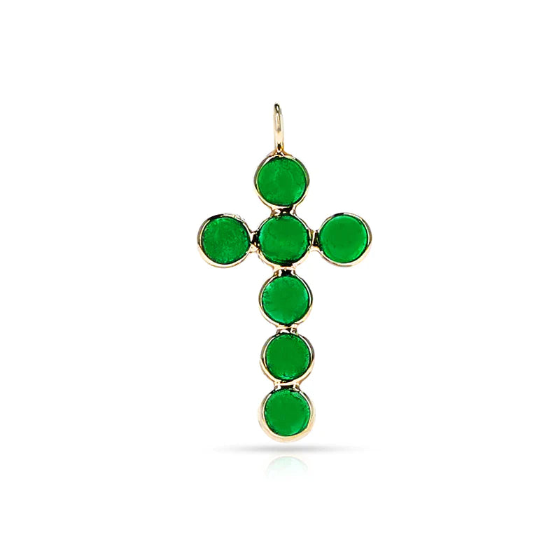 Gemstone Cabochon Cross Pendant, 18K Yellow Gold