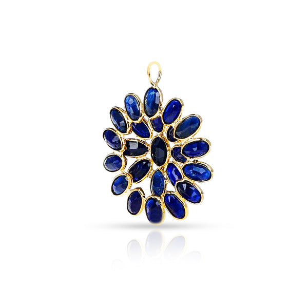 Large Floral Gemstone Pendant, 18k Yellow Gold