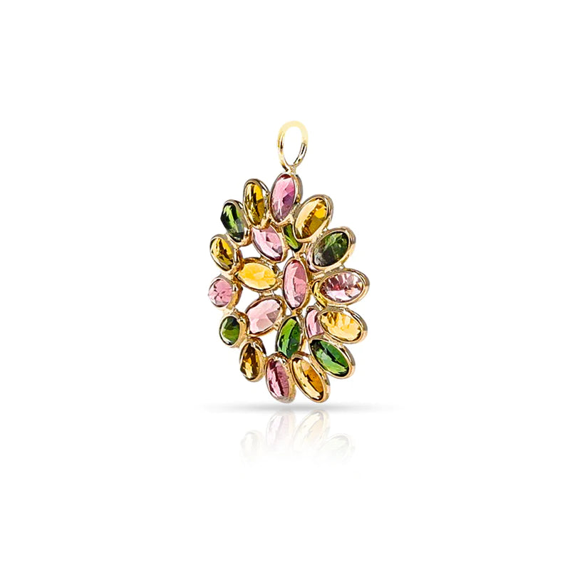 Large Floral Gemstone Pendant, 18k Yellow Gold