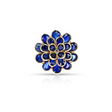 Blue Sapphire and Diamond Floral Ring, 18K Yellow Gold