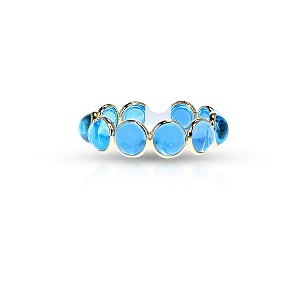Blue Topaz Round Cabochon Band, Yellow Gold