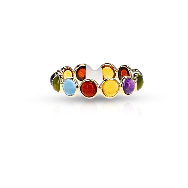 Mixed Semi-Precious Round Cabochon Band, Yellow Gold