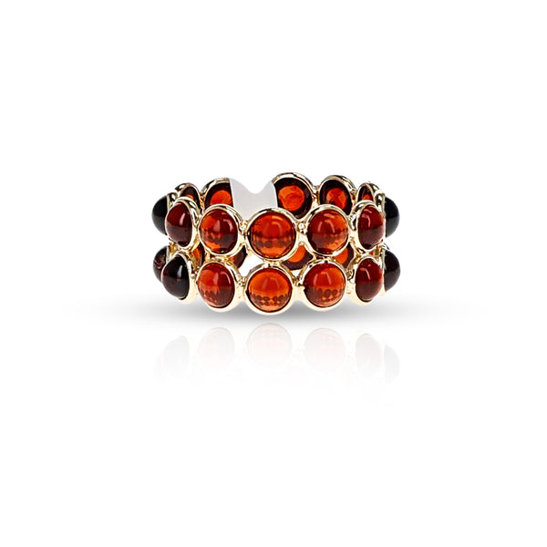 Double Line Garnet Round Cabochon Band, Yellow Gold