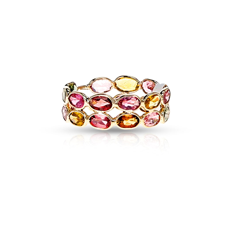 Double Line Oval Tourmaline Band, Yellow Gold