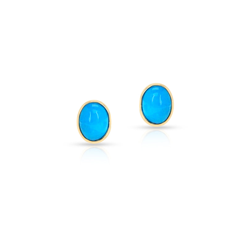 Oval Turquoise Cabochon Stud Earrings, 18k