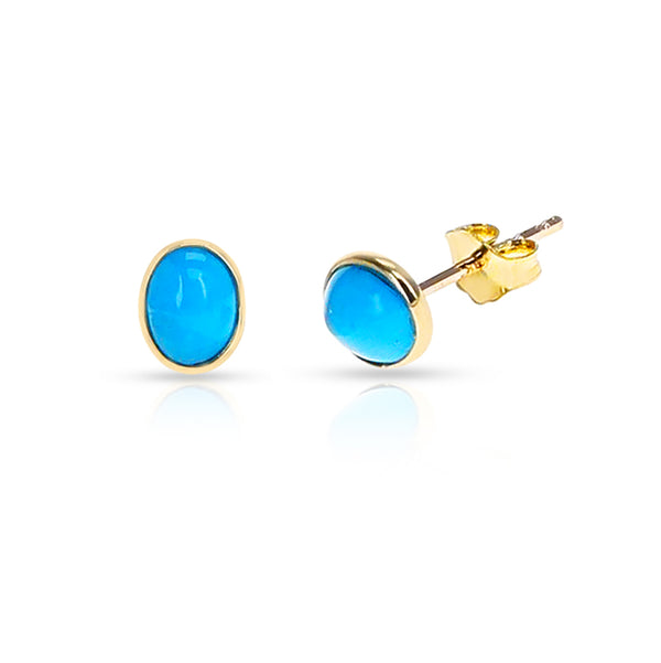 Oval Turquoise Cabochon Stud Earrings, 18k